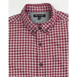 Banana Republic Slim Fit Luxe Flannel Size Large Mens Burgundy Gray Check Shirt